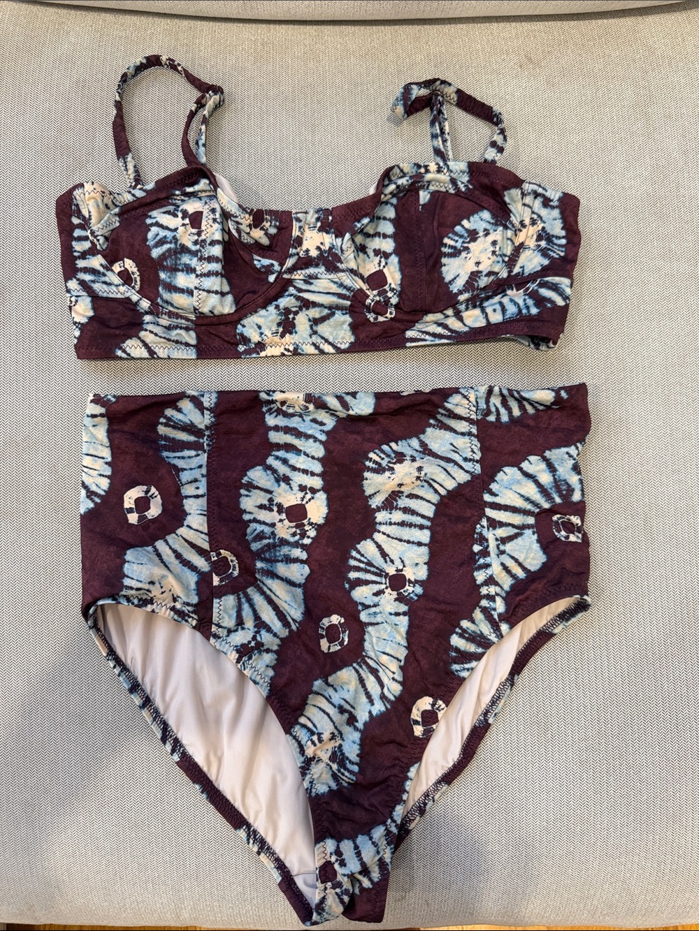 Ulla Johnson Maroon Bikini with Light Blue and Cream Floral Print